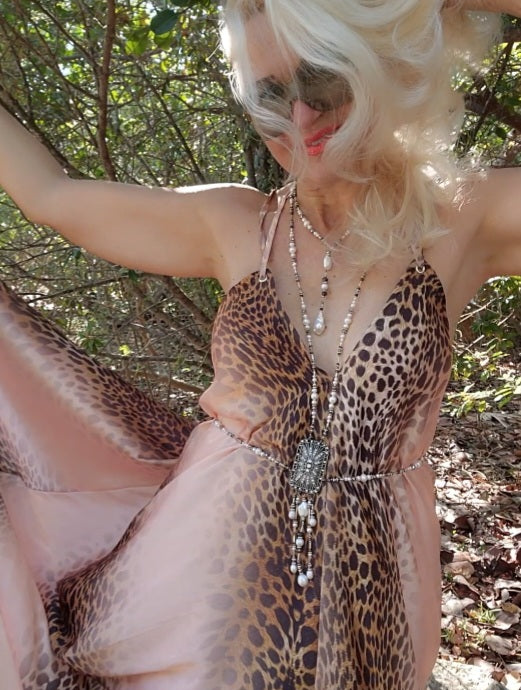 Endless Love / Designer Body Chain Necklace Silver Necklace For Women Large Baroque Pearl Pendant Unique Jewelry Gift For Lady