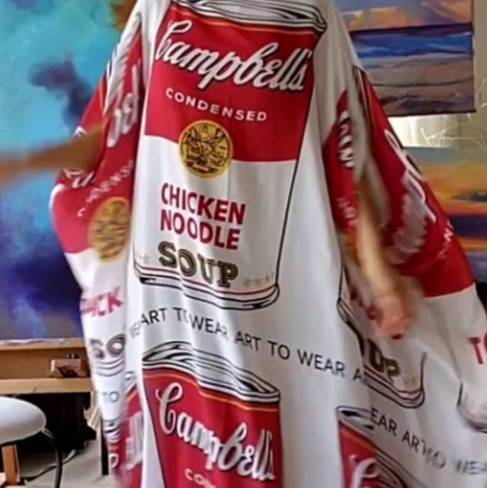 Art Basel Andy Warhol Soup / Designer Maxi Dress Boho Luxury Resort Wear Fabric Dress Artisan Concept Clothing Unique Couture