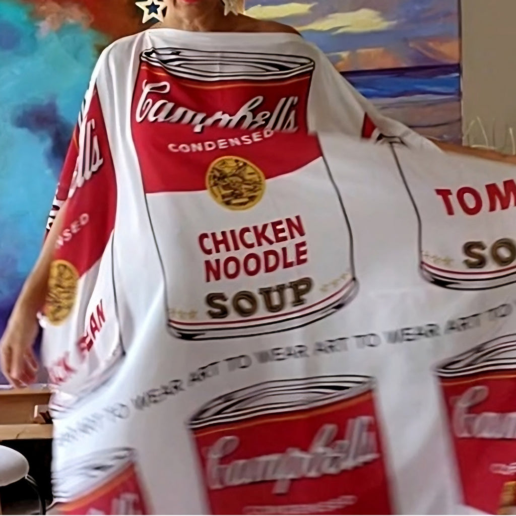 Art Basel Andy Warhol Soup / Designer Maxi Dress Boho Luxury Resort Wear Fabric Dress Artisan Concept Clothing Unique Couture