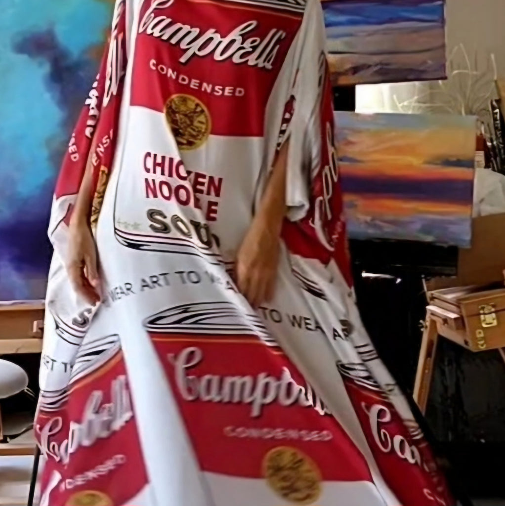 Art Basel Andy Warhol Soup / Designer Maxi Dress Boho Luxury Resort Wear Fabric Dress Artisan Concept Clothing Unique Couture