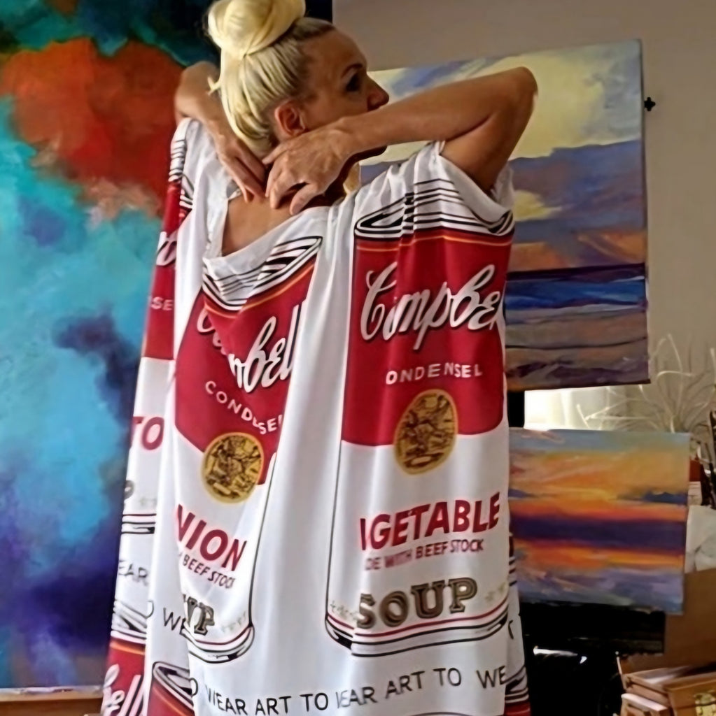 Art Basel Andy Warhol Soup / Designer Maxi Dress Boho Luxury Resort Wear Fabric Dress Artisan Concept Clothing Unique Couture