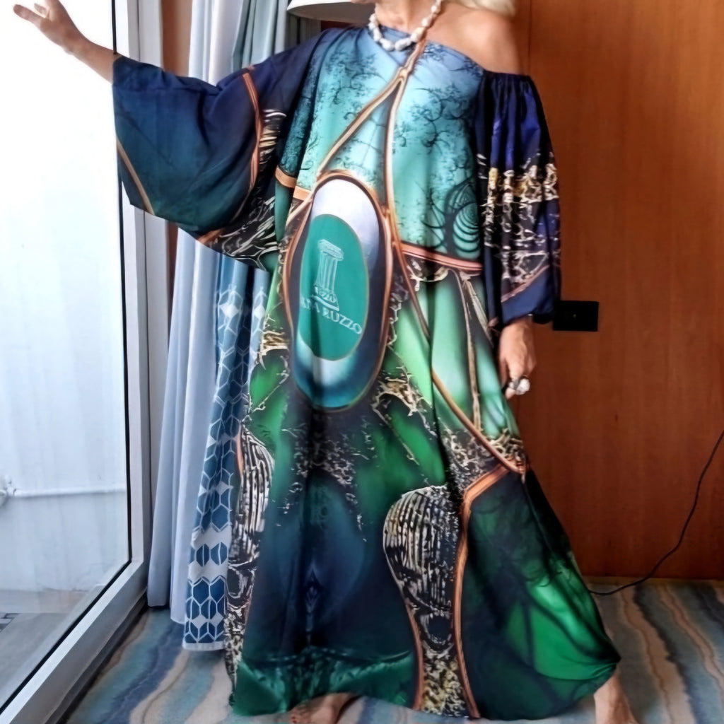 Art Deco / Designer Maxi Dress Boho Luxury Resort Wear Silk Dress Artisan Concept Clothing Unique Upcycled Couture