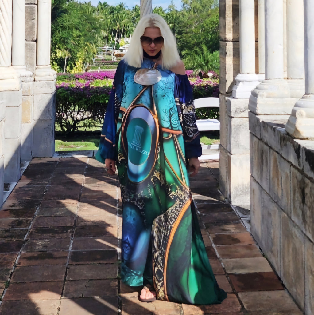 Art Deco / Designer Maxi Dress Boho Luxury Resort Wear Silk Dress Artisan Concept Clothing Unique Upcycled Couture