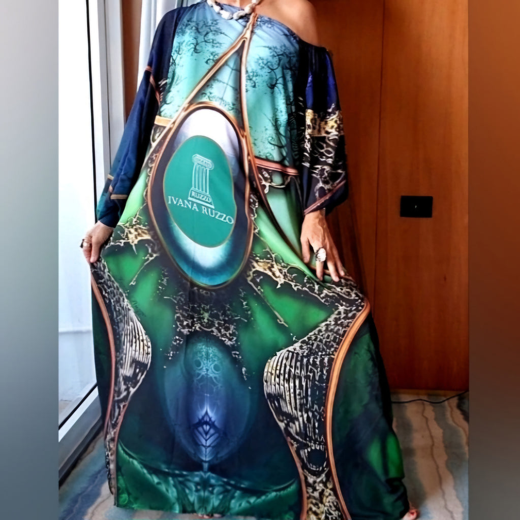 Art Deco / Designer Maxi Dress Boho Luxury Resort Wear Silk Dress Artisan Concept Clothing Unique Upcycled Couture