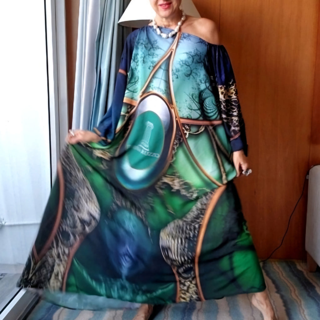 Art Deco / Designer Maxi Dress Boho Luxury Resort Wear Silk Dress Artisan Concept Clothing Unique Upcycled Couture