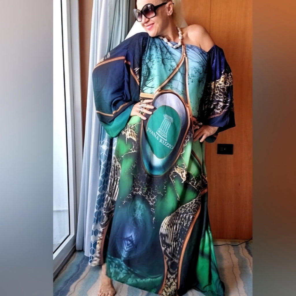 Art Deco / Designer Maxi Dress Boho Luxury Resort Wear Silk Dress Artisan Concept Clothing Unique Upcycled Couture