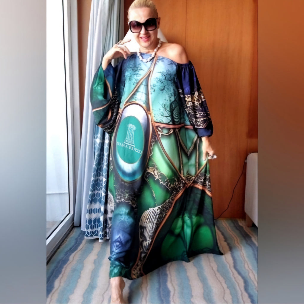 Art Deco / Designer Maxi Dress Boho Luxury Resort Wear Silk Dress Artisan Concept Clothing Unique Upcycled Couture