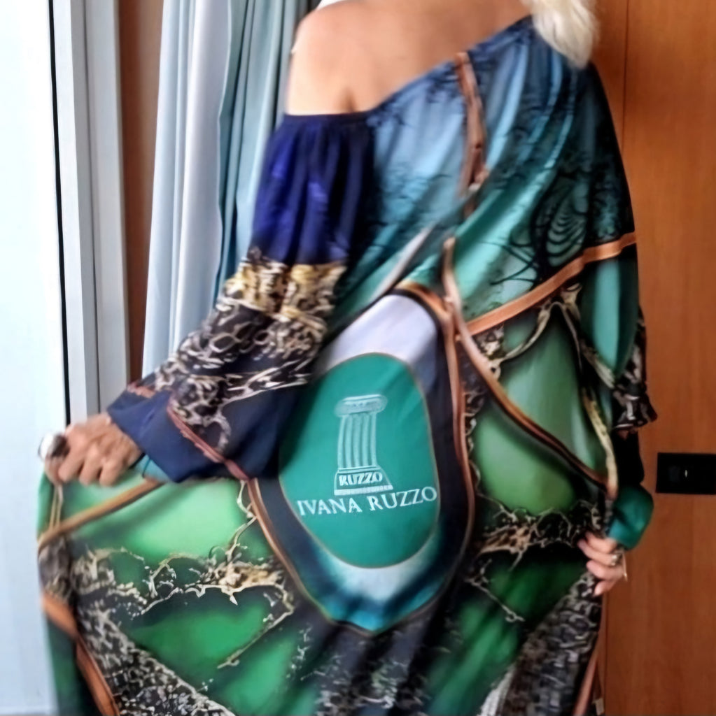 Art Deco / Designer Maxi Dress Boho Luxury Resort Wear Silk Dress Artisan Concept Clothing Unique Upcycled Couture