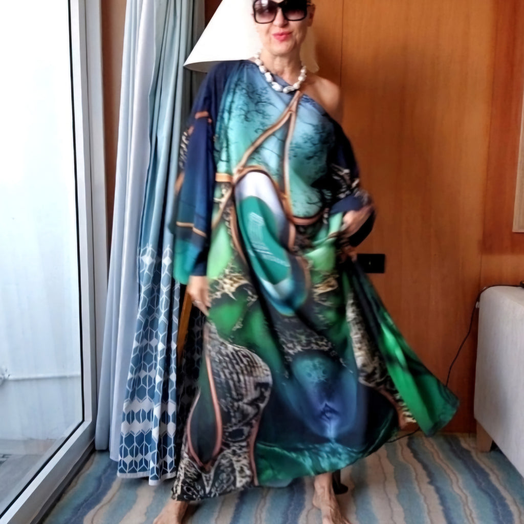 Art Deco / Designer Maxi Dress Boho Luxury Resort Wear Silk Dress Artisan Concept Clothing Unique Upcycled Couture