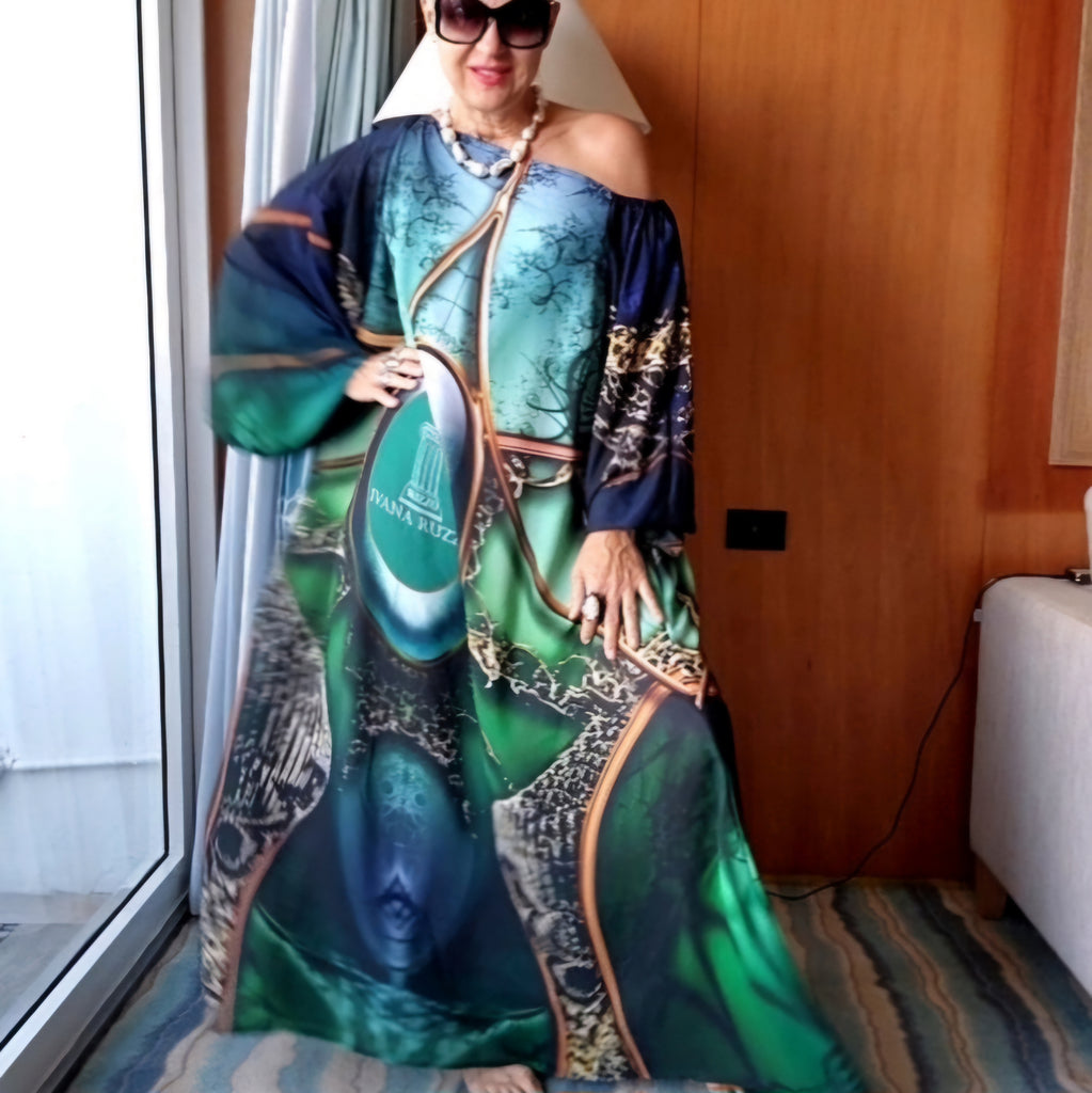 Art Deco / Designer Maxi Dress Boho Luxury Resort Wear Silk Dress Artisan Concept Clothing Unique Upcycled Couture