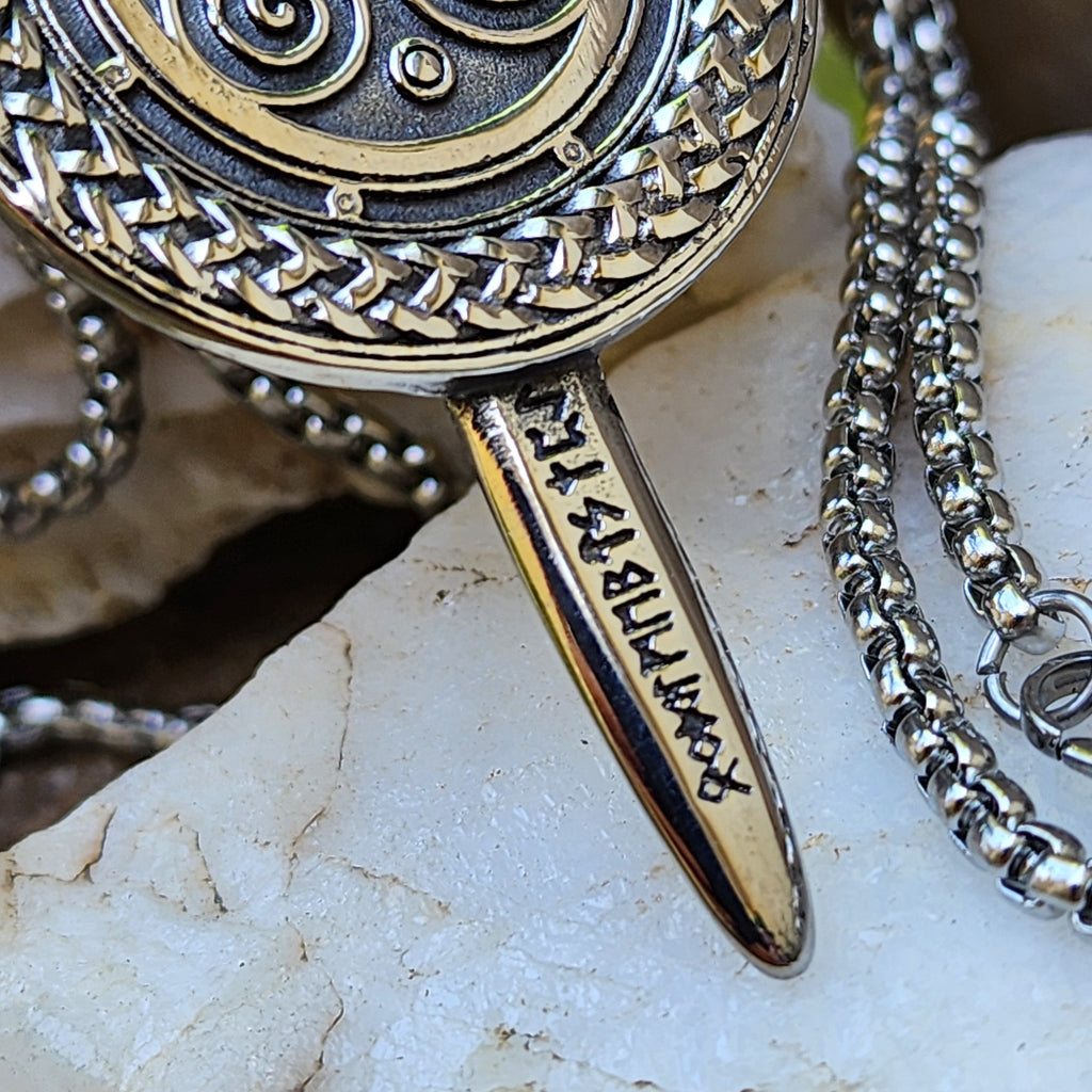 Swords And Runes / Unique Necklace for Men Silver Necklace Pendant Gift Guy Mens Gift Idea