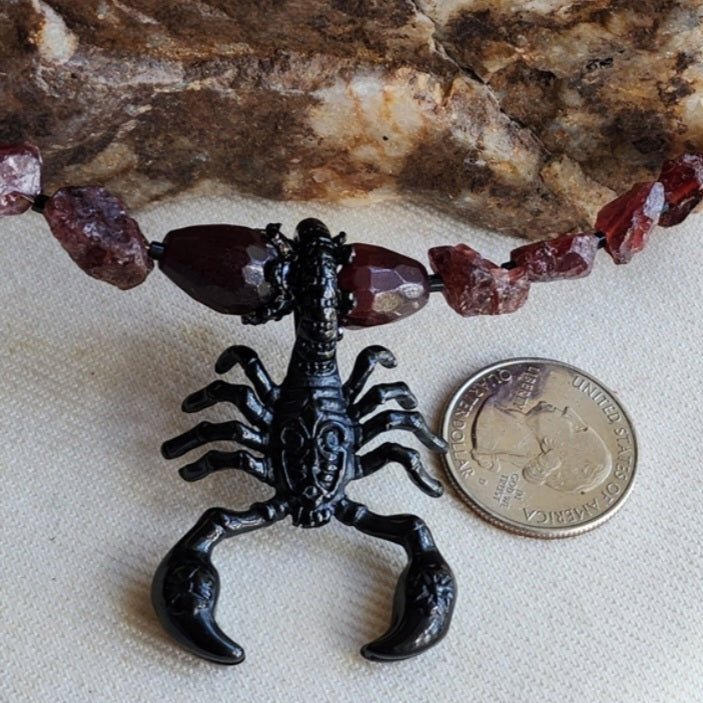SCORPIO / Large Pendant Raw Natural Garnet Crystals Black Rhodium BohoRaw Natural Garnet nuggets/