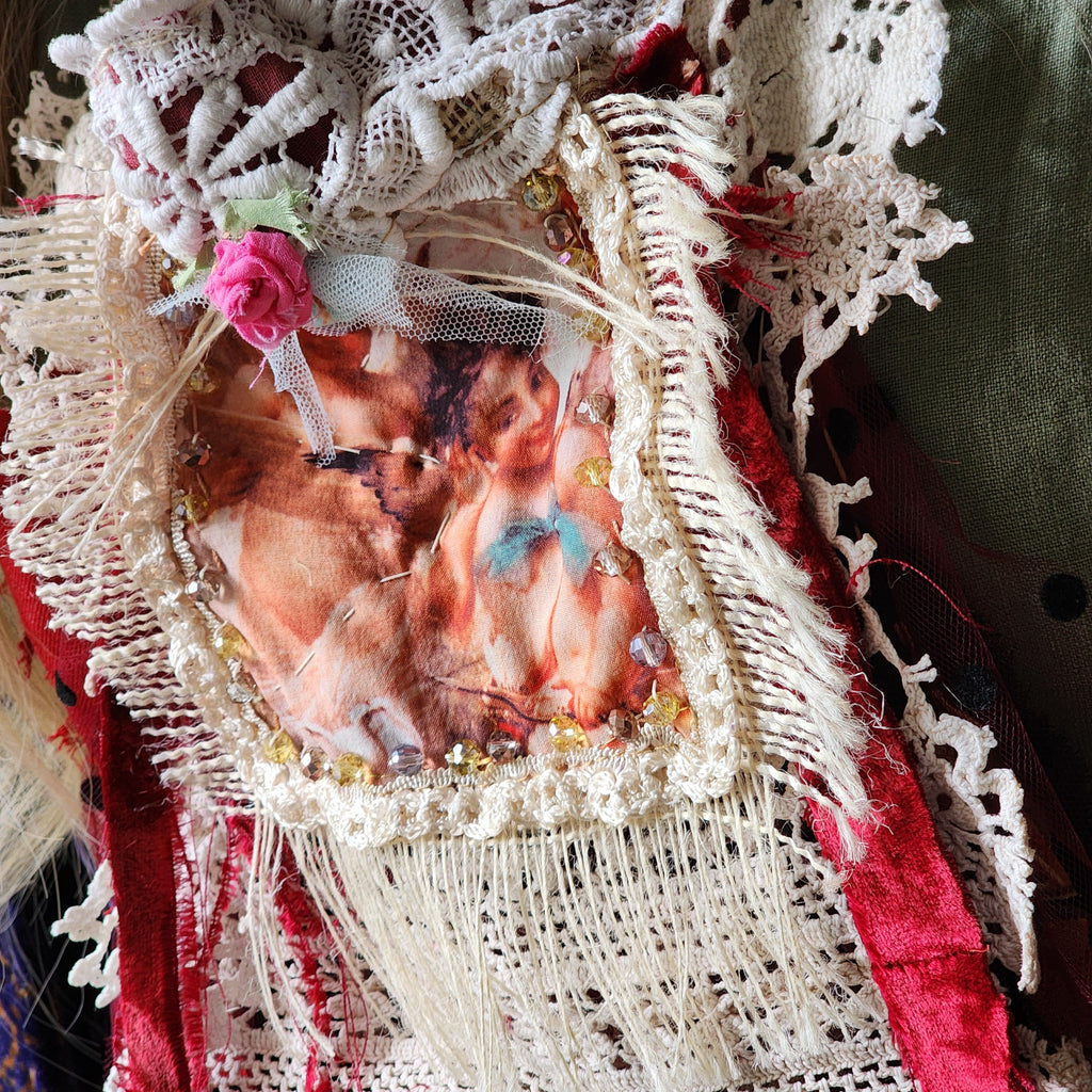 Angels Bordeaux / Victorian Jabot Avangard Upcycled Accessories Vintage Lace Burgundy Velvet Magnolia Sustainable Designer Concept