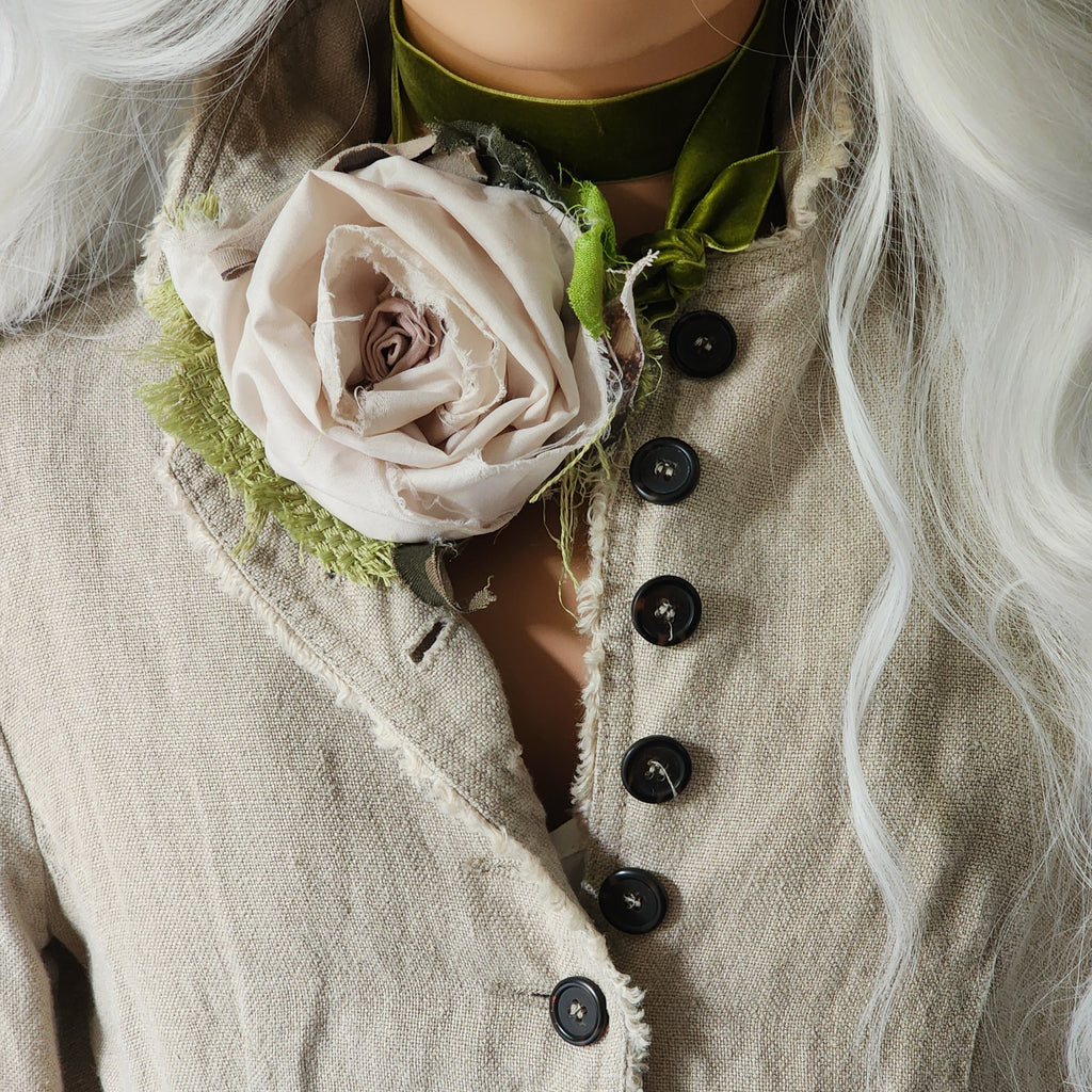 Botany Wild / Designer Necklace Antique Jabot Vintage Lace Jabot Tie Upcycled Vintage Cotton Bow Jabot Upcycled Velvet Tie