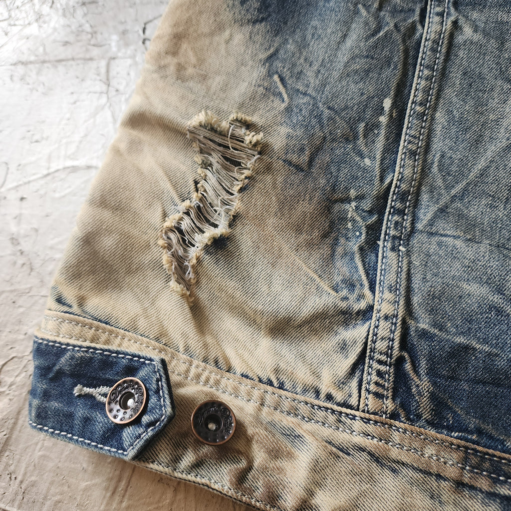 NEW STUFF / Designer Techwear Upcycled Raw Denim Vest Denim Vest Man size M Long Hippie Man Vest Concept Boro Visvim Patchwork