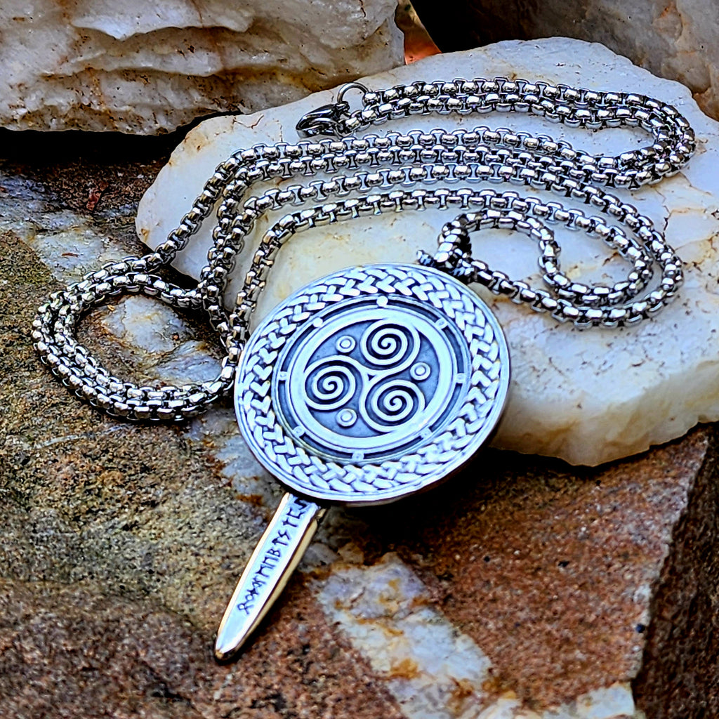 Swords And Runes / Unique Necklace for Men Silver Necklace Pendant Gift Guy Mens Gift Idea