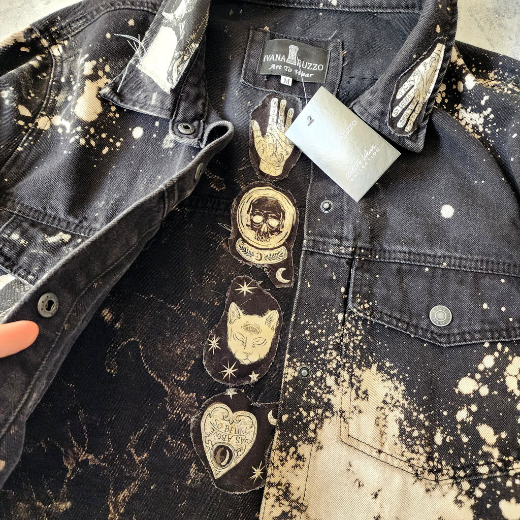 Moody Rose Academy / Boho Artisan Duster Upcycled Vintage Asid Black Denim Concept Avangard Patchwork Jacket