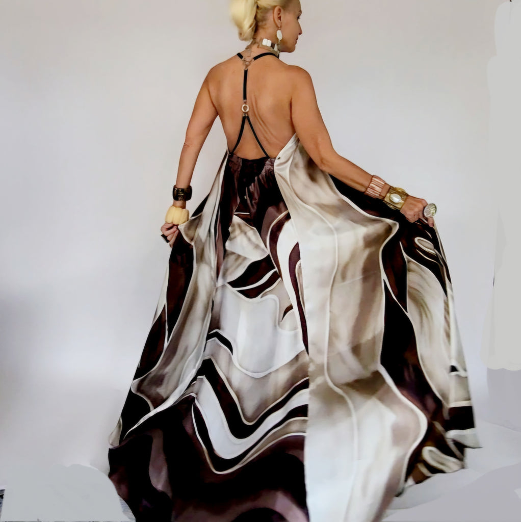 White Chocolate / Designer Maxi Dress Boho Luxury Resort Wear Silk Dress Artisan Concept Clothing Unique Couture