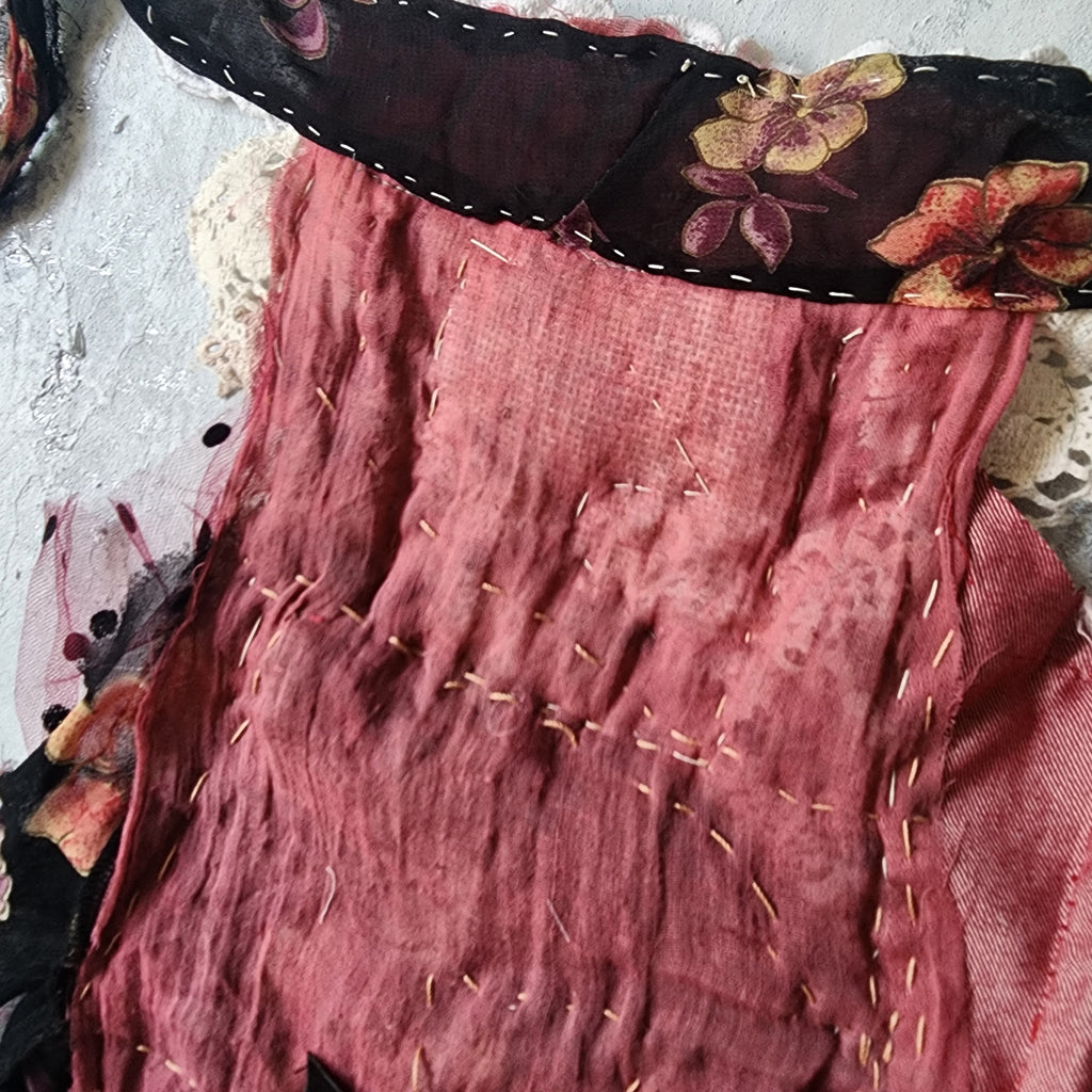 Angels Bordeaux / Victorian Jabot Avangard Upcycled Accessories Vintage Lace Burgundy Velvet Magnolia Sustainable Designer Concept