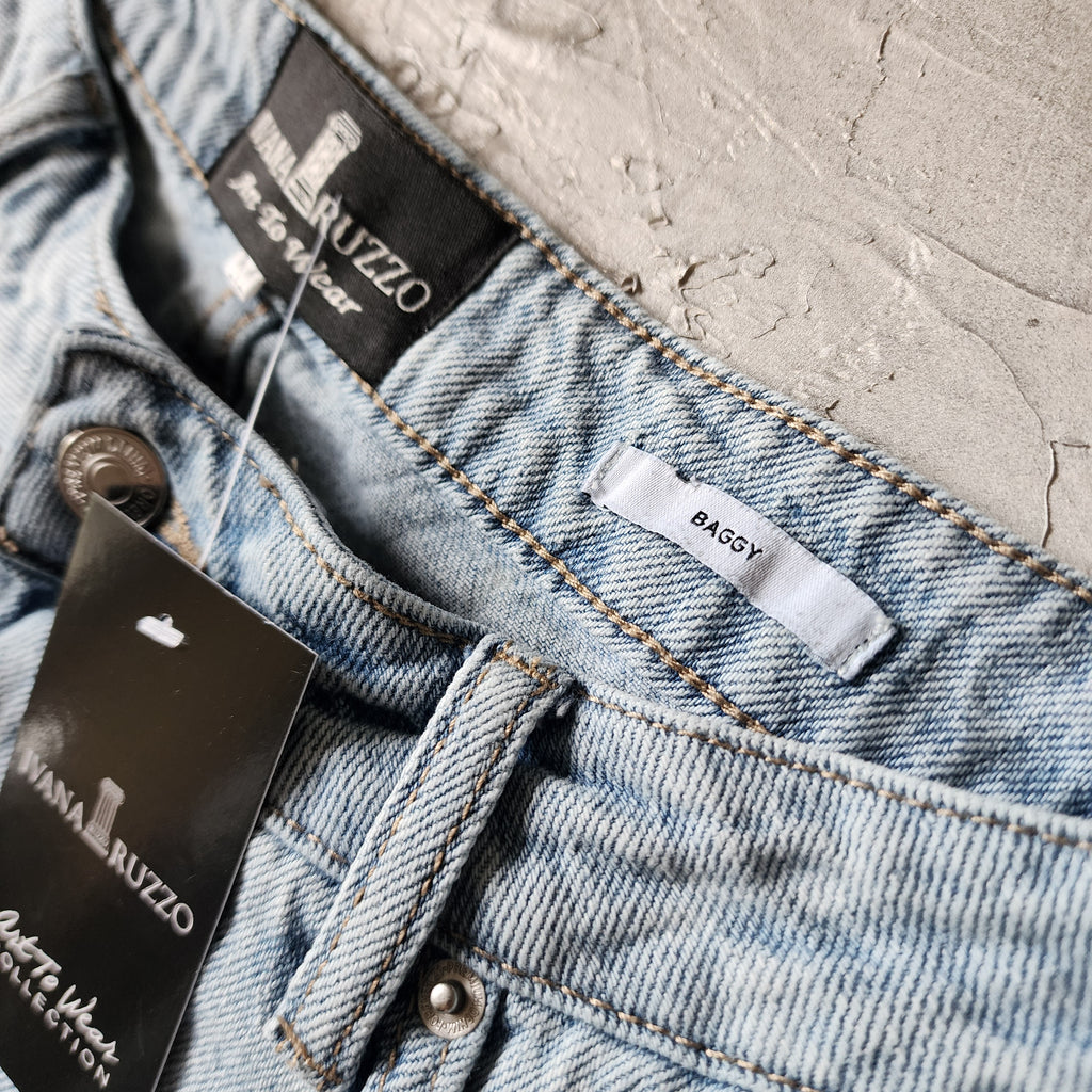 No Time For Fake People / Designer Upcycled Blue Denim Jeans Boyfriend Recycled Couture Baggy Wide-Leg Concept Streetwear