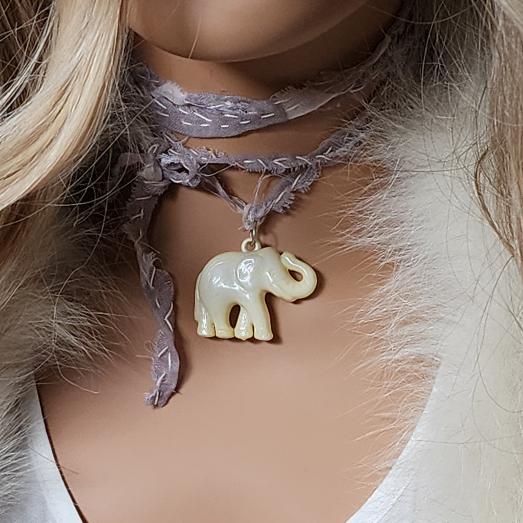 Vintage Chic / Designer Necklace Shabby Chic Vintage Large Elephant Pendant Bow tie Handcrafted Boho Necklace