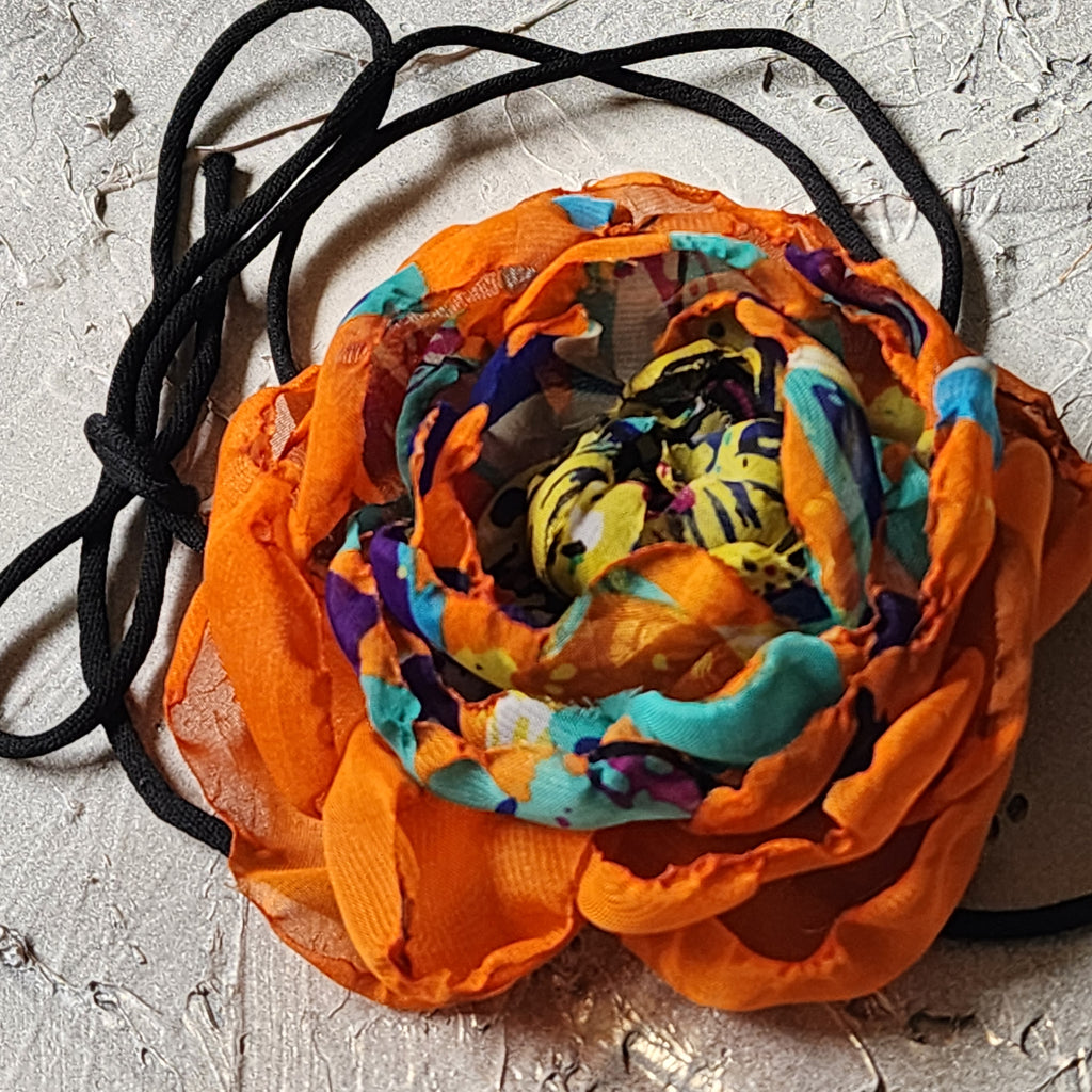 Nexus Rose / Boho Rose Choker Flower Tie Brooch Clip Upcycled Jabot Magnolia Apple Blossom Upcycled Concept Store