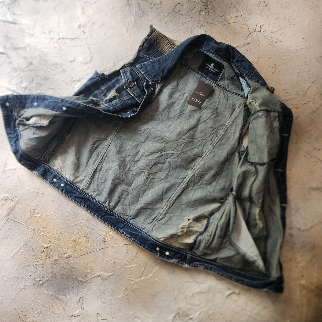 NEW STUFF / Designer Techwear Upcycled Raw Denim Vest Denim Vest Man size M Long Hippie Man Vest Concept Boro Visvim Patchwork