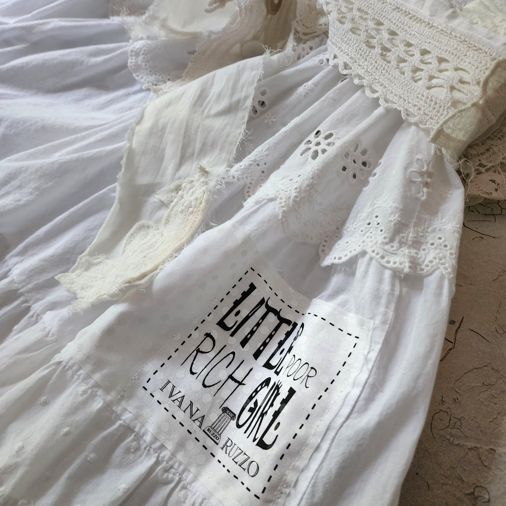 Spread Love Rose / Designer Maxi Dress size L/M Vintage Lace Edwardian Off-White Cotton Magnolia Belt Flower