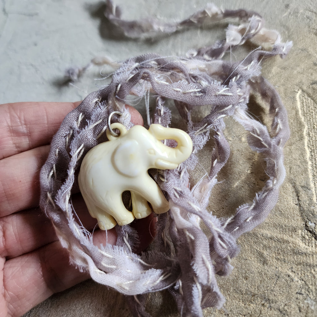 Vintage Chic / Designer Necklace Shabby Chic Vintage Large Elephant Pendant Bow tie Handcrafted Boho Necklace