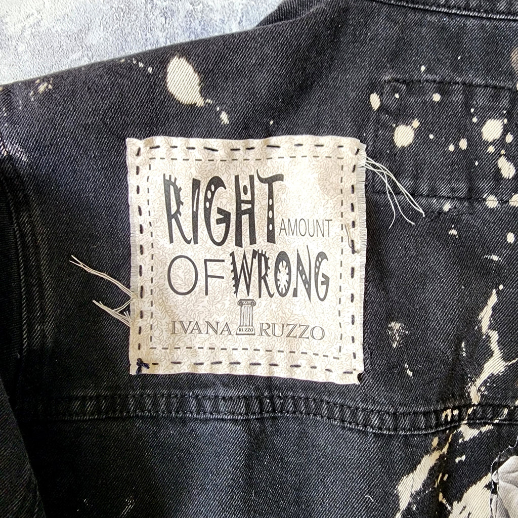 Moody Rose Academy / Boho Artisan Duster Upcycled Vintage Asid Black Denim Concept Avangard Patchwork Jacket