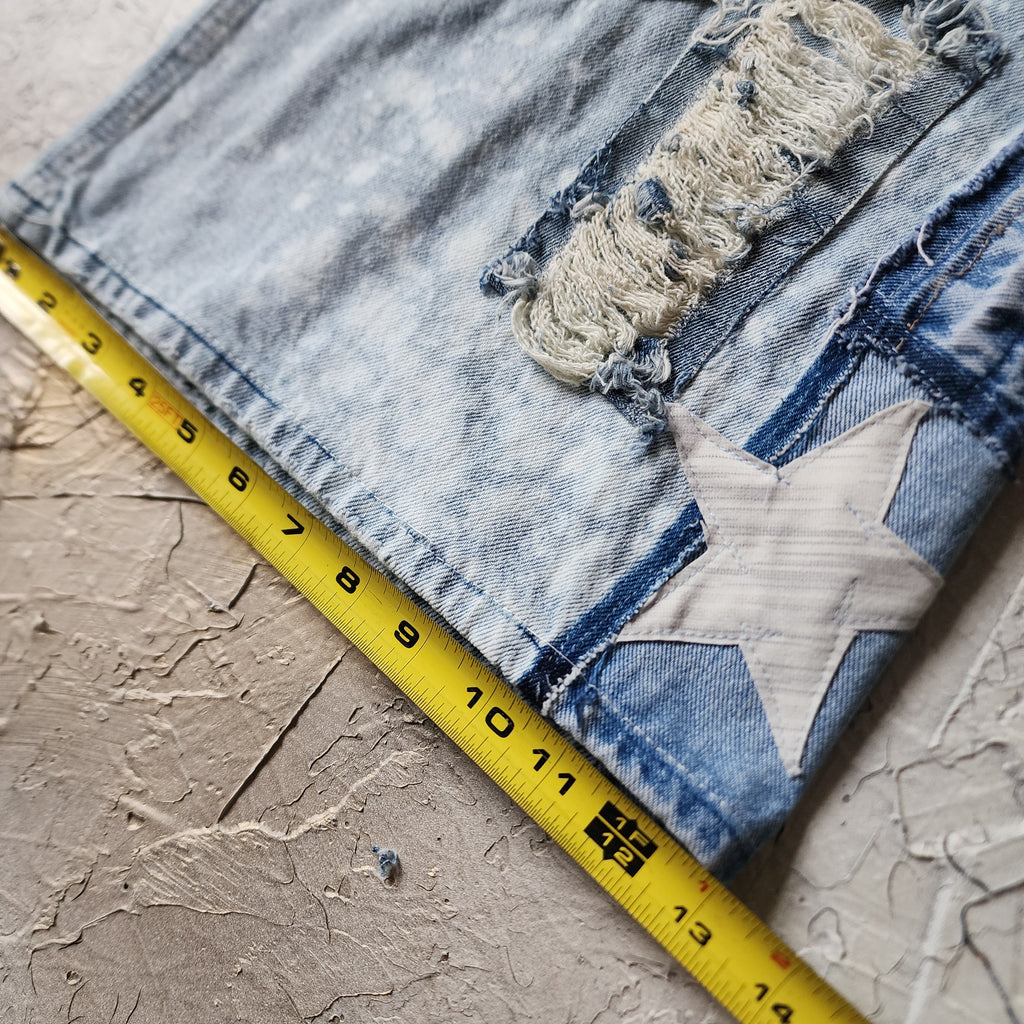 No Time For Fake People / Designer Upcycled Blue Denim Jeans Boyfriend Recycled Couture Baggy Wide-Leg Concept Streetwear