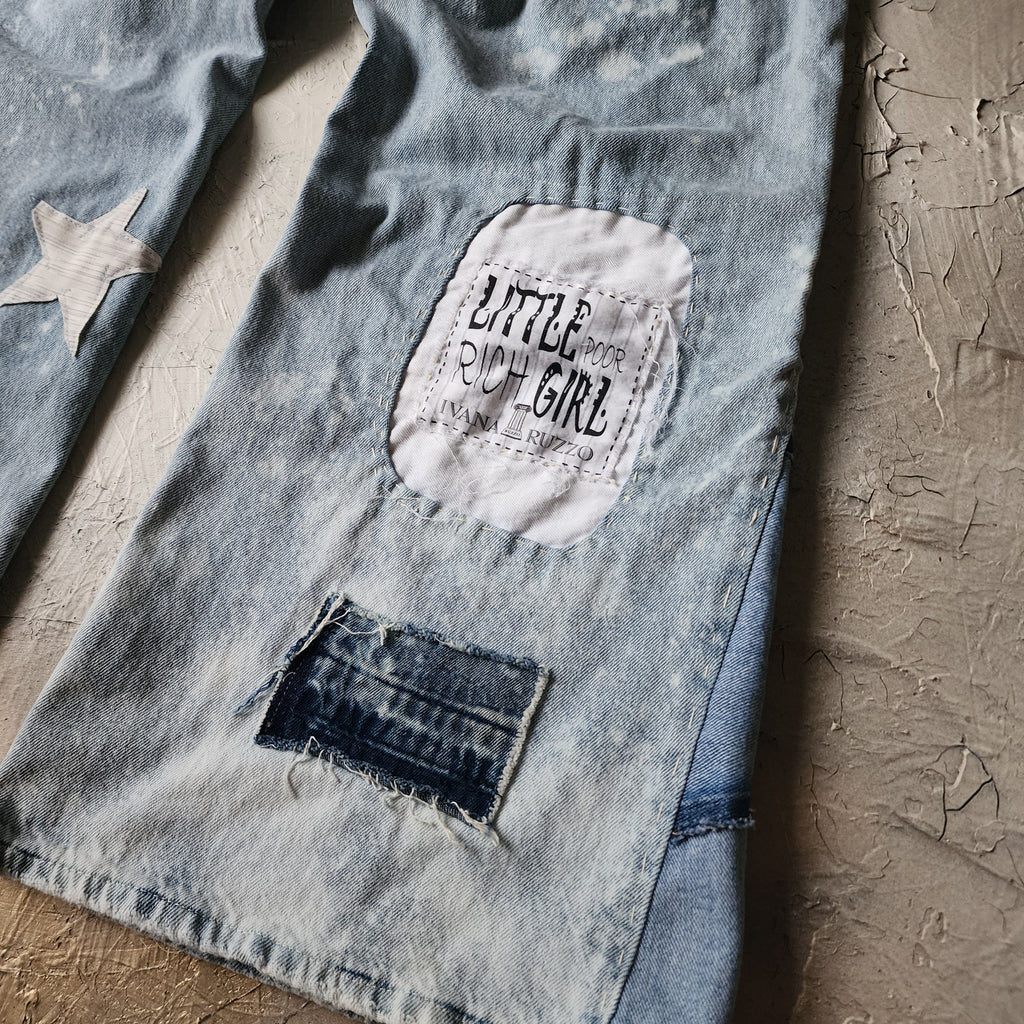 No Time For Fake People / Designer Upcycled Blue Denim Jeans Boyfriend Recycled Couture Baggy Wide-Leg Concept Streetwear