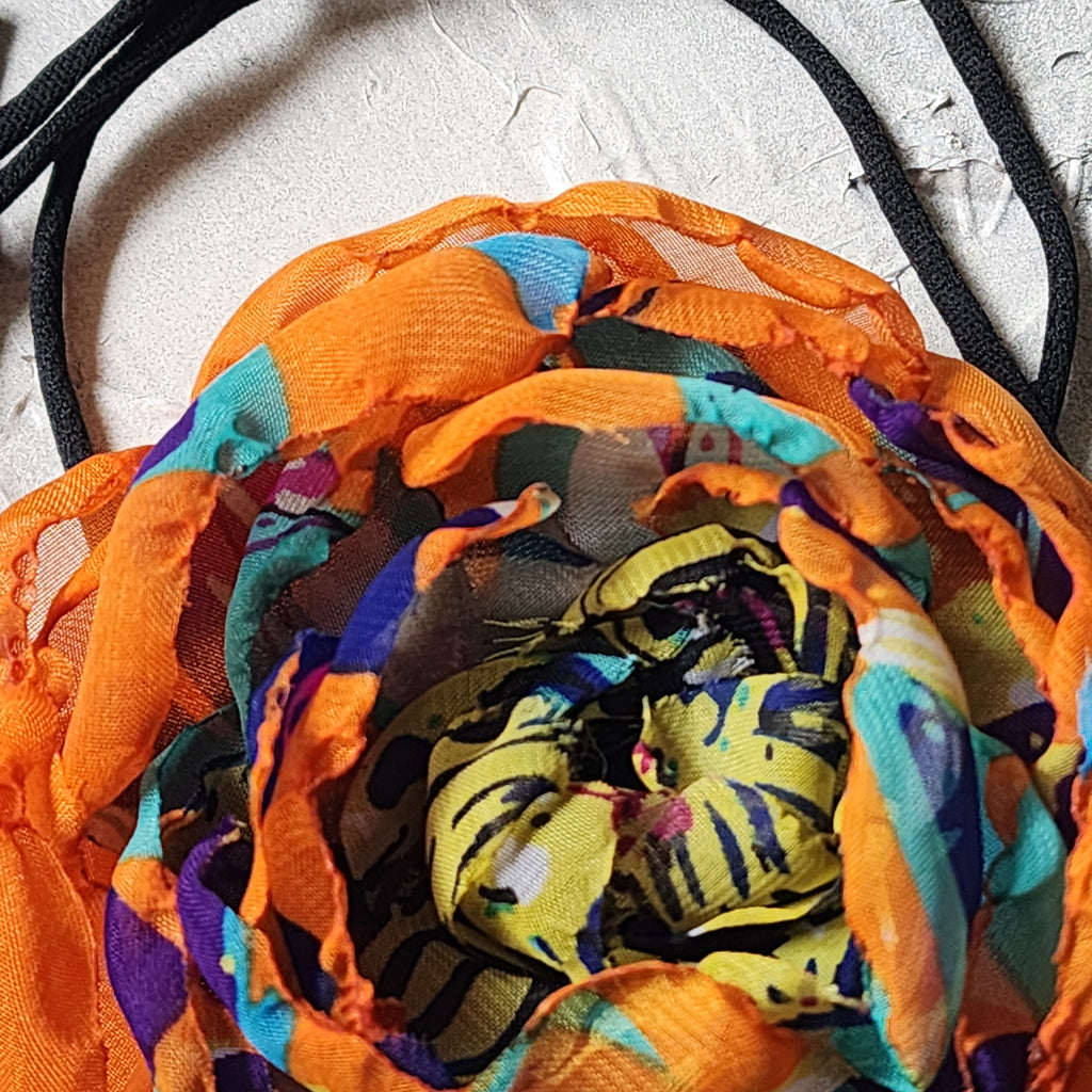 Nexus Rose / Boho Rose Choker Flower Tie Brooch Clip Upcycled Jabot Magnolia Apple Blossom Upcycled Concept Store