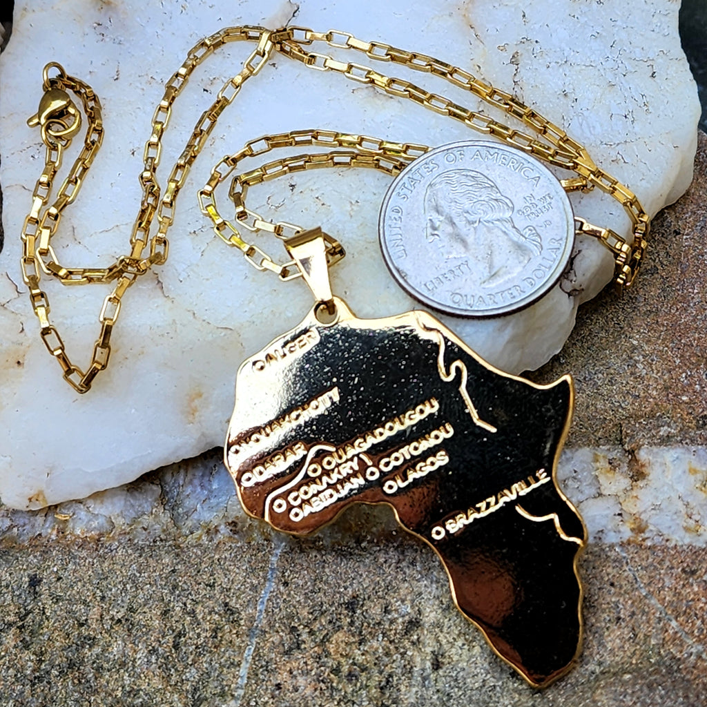 Powerful Call / Unique Necklace for Men Gold Necklace Africa Pendant Gift Guy Mens Gift Idea