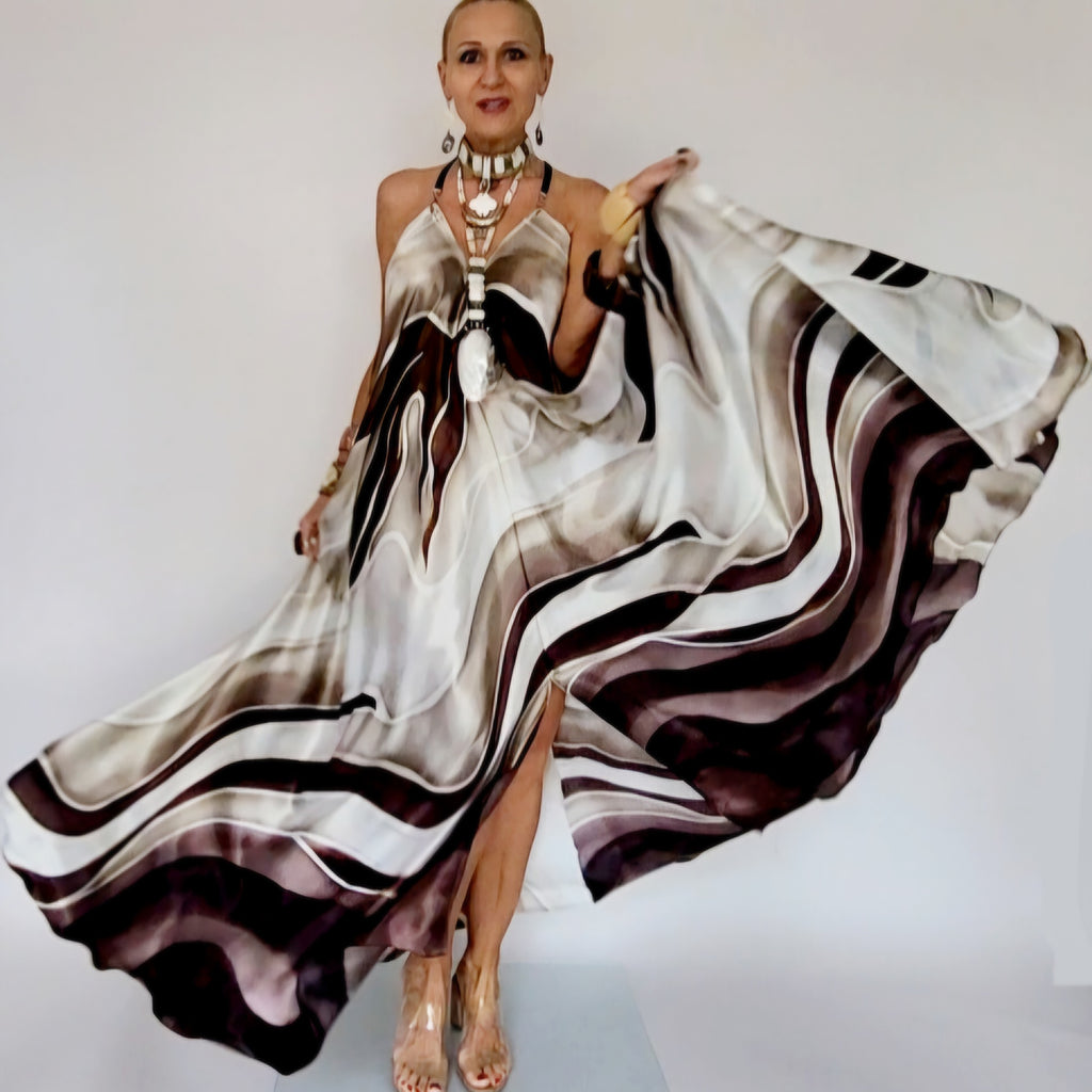 White Chocolate / Designer Maxi Dress Boho Luxury Resort Wear Silk Dress Artisan Concept Clothing Unique Couture