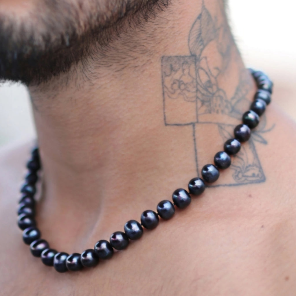 Celebrity Beyond / Black Pearls Mens Necklace Natural Pearl Men's Jewelry Pearl Necklace for man