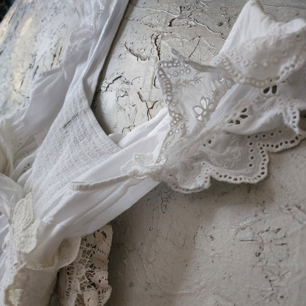 Spread Love Rose / Designer Maxi Dress size L/M Vintage Lace Edwardian Off-White Cotton Magnolia Belt Flower