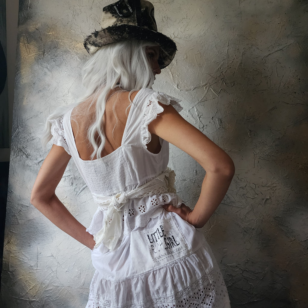 Spread Love Rose / Designer Maxi Dress size L/M Vintage Lace Edwardian Off-White Cotton Magnolia Belt Flower