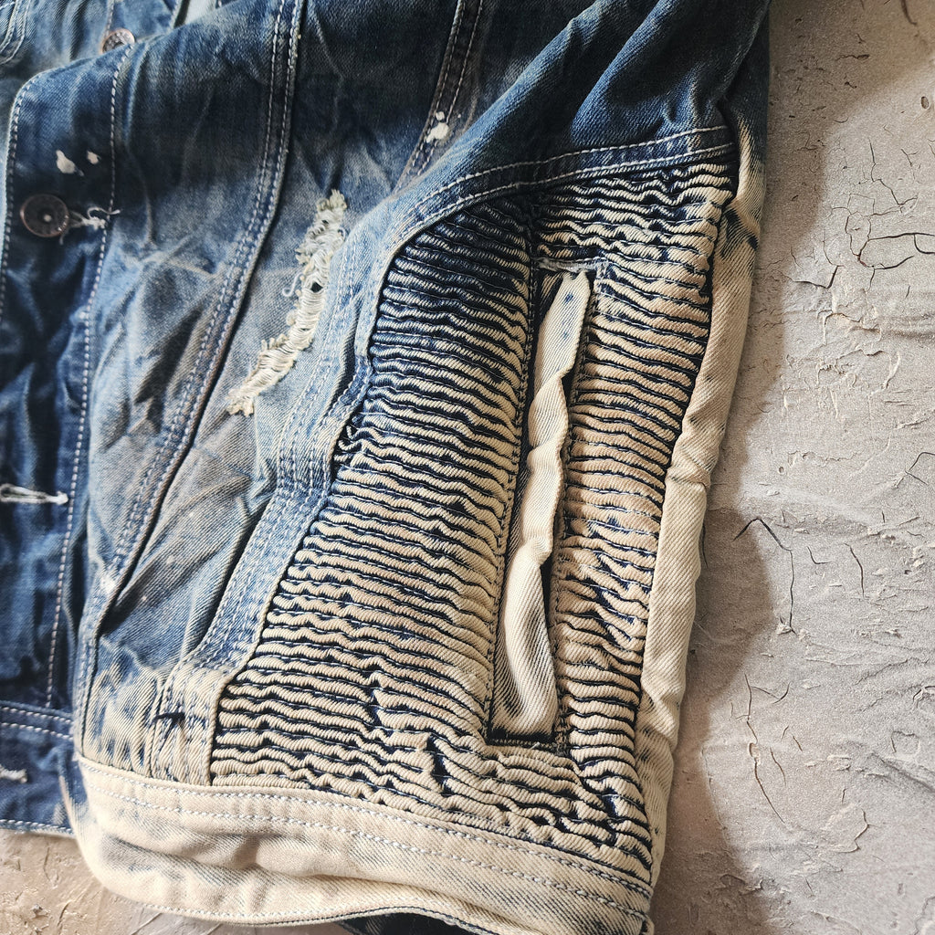 NEW STUFF / Designer Techwear Upcycled Raw Denim Vest Denim Vest Man size M Long Hippie Man Vest Concept Boro Visvim Patchwork