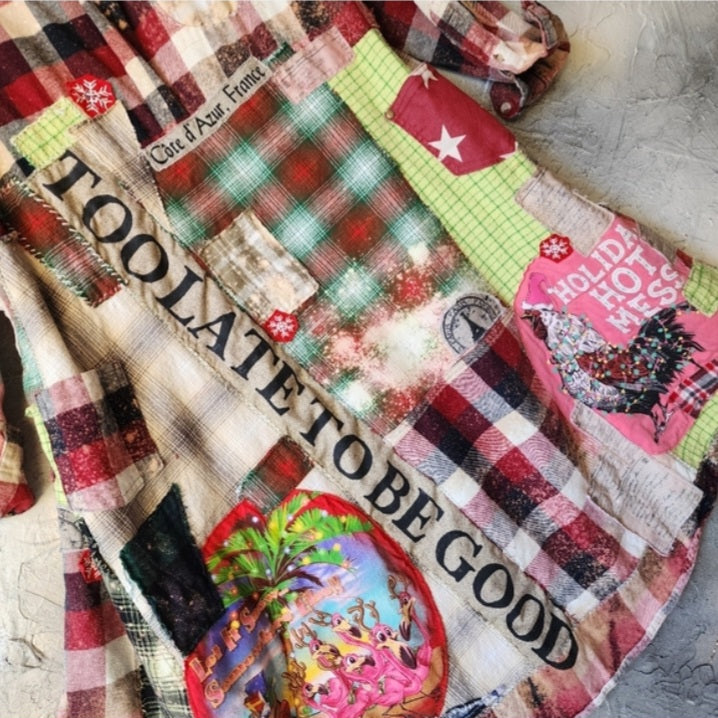 Too Late To Be Good / Cottage Patched Avangard Coat Designer Jacket Artisan Distressed Buttondown Art Flannel Long Top