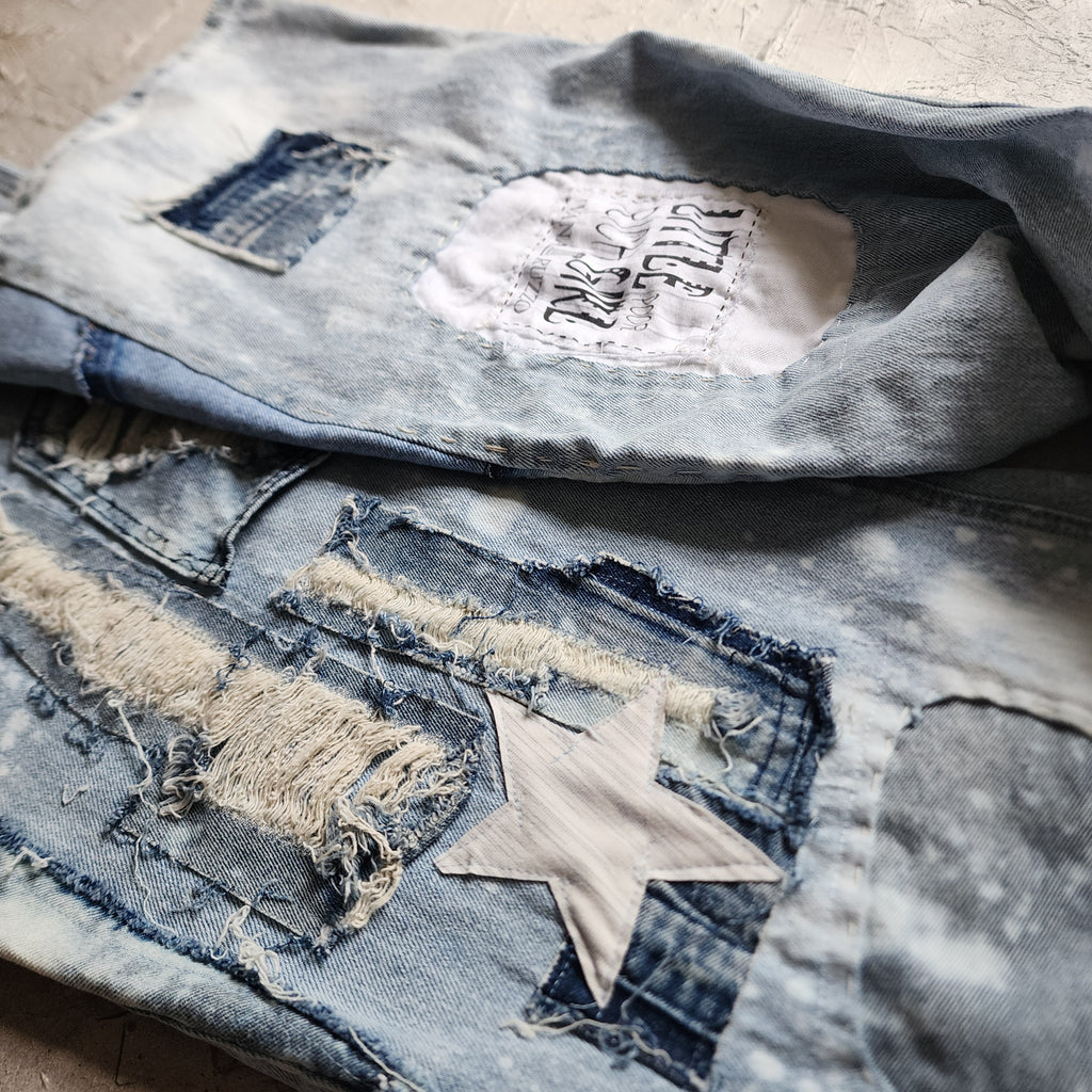 No Time For Fake People / Designer Upcycled Blue Denim Jeans Boyfriend Recycled Couture Baggy Wide-Leg Concept Streetwear