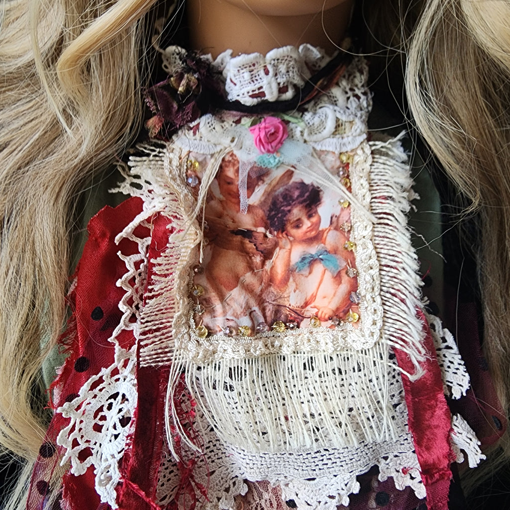 Angels Bordeaux / Victorian Jabot Avangard Upcycled Accessories Vintage Lace Burgundy Velvet Magnolia Sustainable Designer Concept