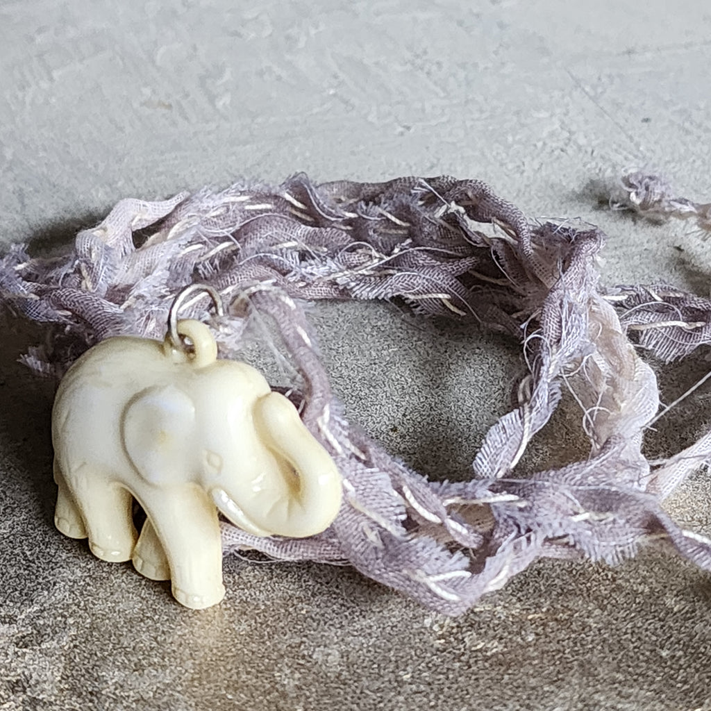 Vintage Chic / Designer Necklace Shabby Chic Vintage Large Elephant Pendant Bow tie Handcrafted Boho Necklace