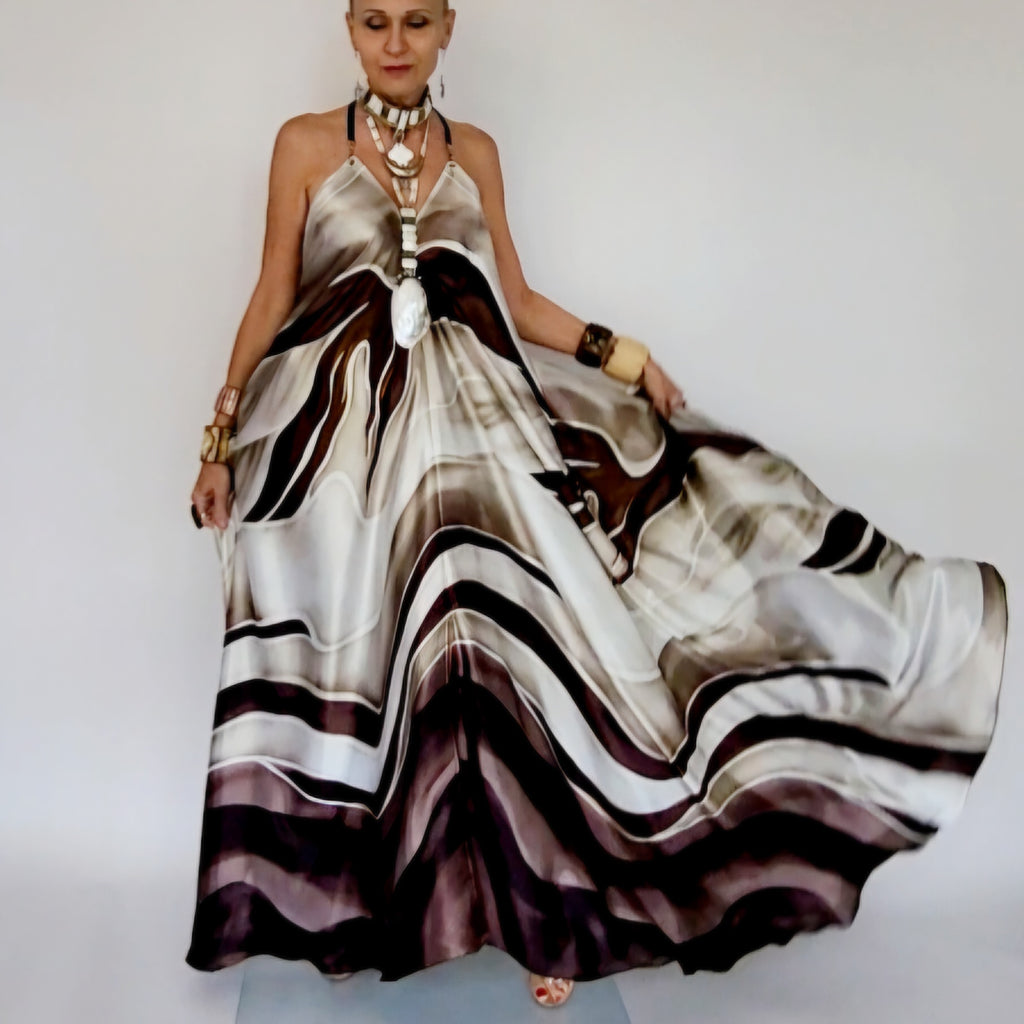 White Chocolate / Designer Maxi Dress Boho Luxury Resort Wear Silk Dress Artisan Concept Clothing Unique Couture