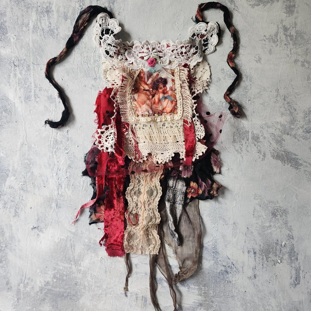 Angels Bordeaux / Victorian Jabot Avangard Upcycled Accessories Vintage Lace Burgundy Velvet Magnolia Sustainable Designer Concept