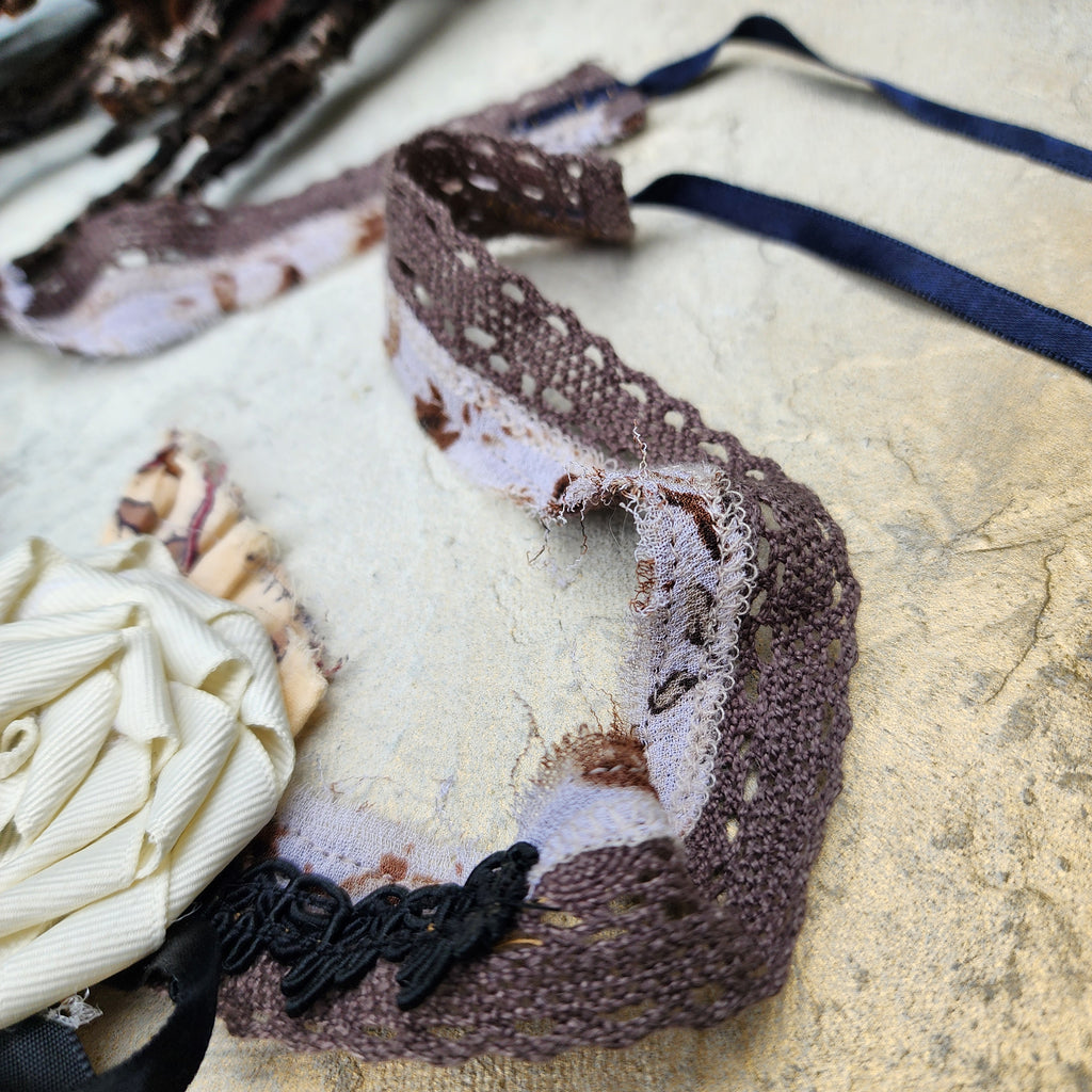 De Piano / Deigner Necklace Shabby Chic Jabot Large Rose Magnolia Black Bow tie Handcrafted Large Cameo Necklace