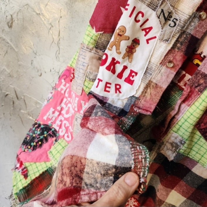 Too Late To Be Good / Cottage Patched Avangard Coat Designer Jacket Artisan Distressed Buttondown Art Flannel Long Top