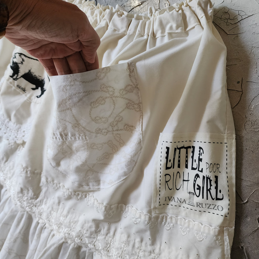 OINK OINK / Designer Maxi Skirt Boho Vintage Boro Patchwork Upcycled Antique Lace Sustainable Off-White Cotton Ruffle Skirt