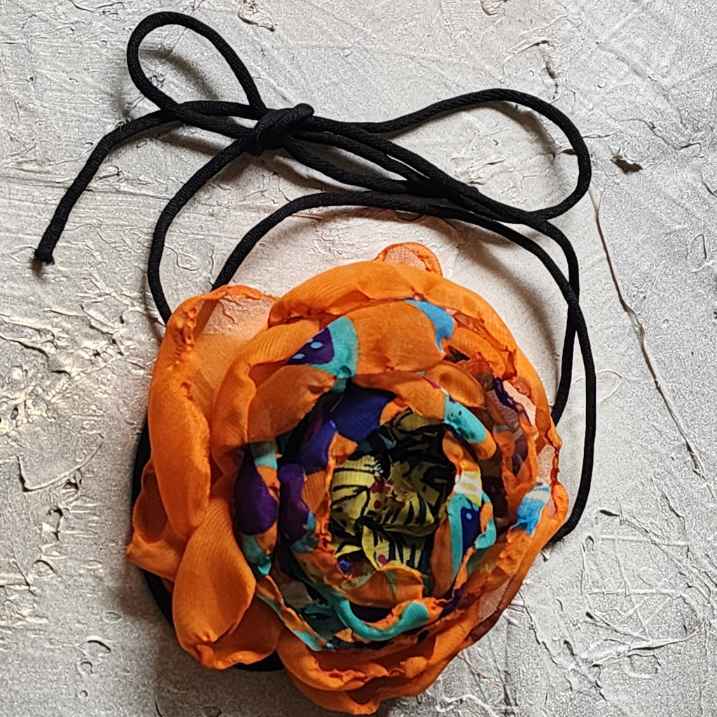 Nexus Rose / Boho Rose Choker Flower Tie Brooch Clip Upcycled Jabot Magnolia Apple Blossom Upcycled Concept Store