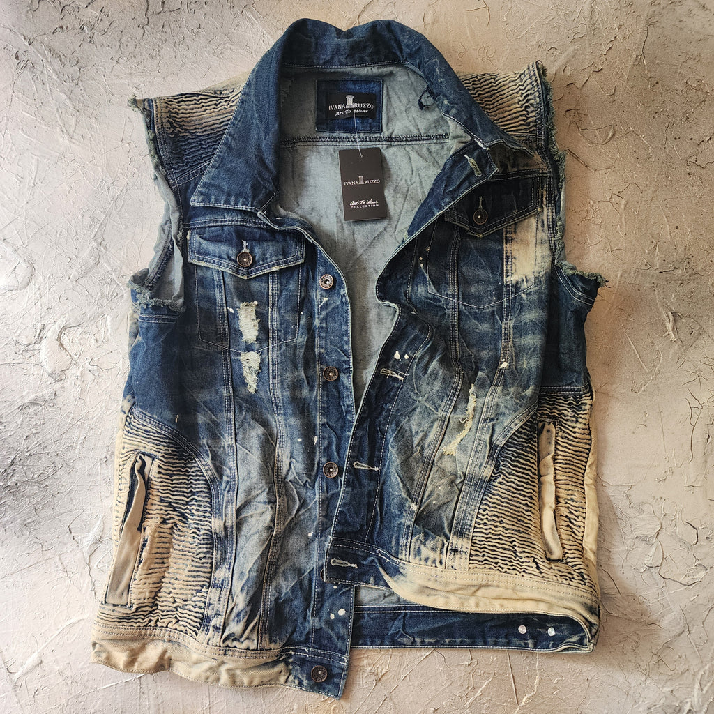 NEW STUFF / Designer Techwear Upcycled Raw Denim Vest Denim Vest Man size M Long Hippie Man Vest Concept Boro Visvim Patchwork